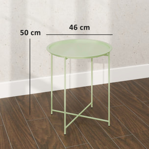Mesa Auxiliar Redonda Mesa de Jardín Exterior con Bandeja Extraá­ble Patas Plegables Mesa para Exterior Terraza Patio Ø46x53 cm Verde