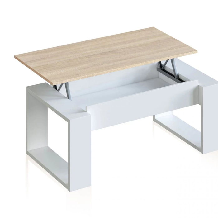 Mesa de centro elevable Neo Blanco Artik (Blanco Mate) - Roble Canadian