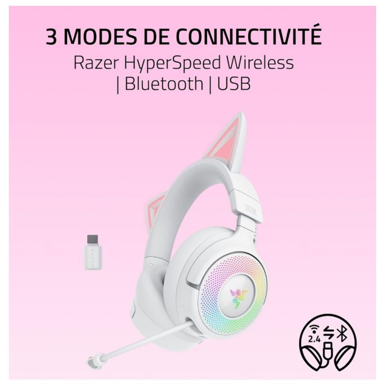 Casque gamer RAZER KRAKEN KITTY V3 PRO BLANC
