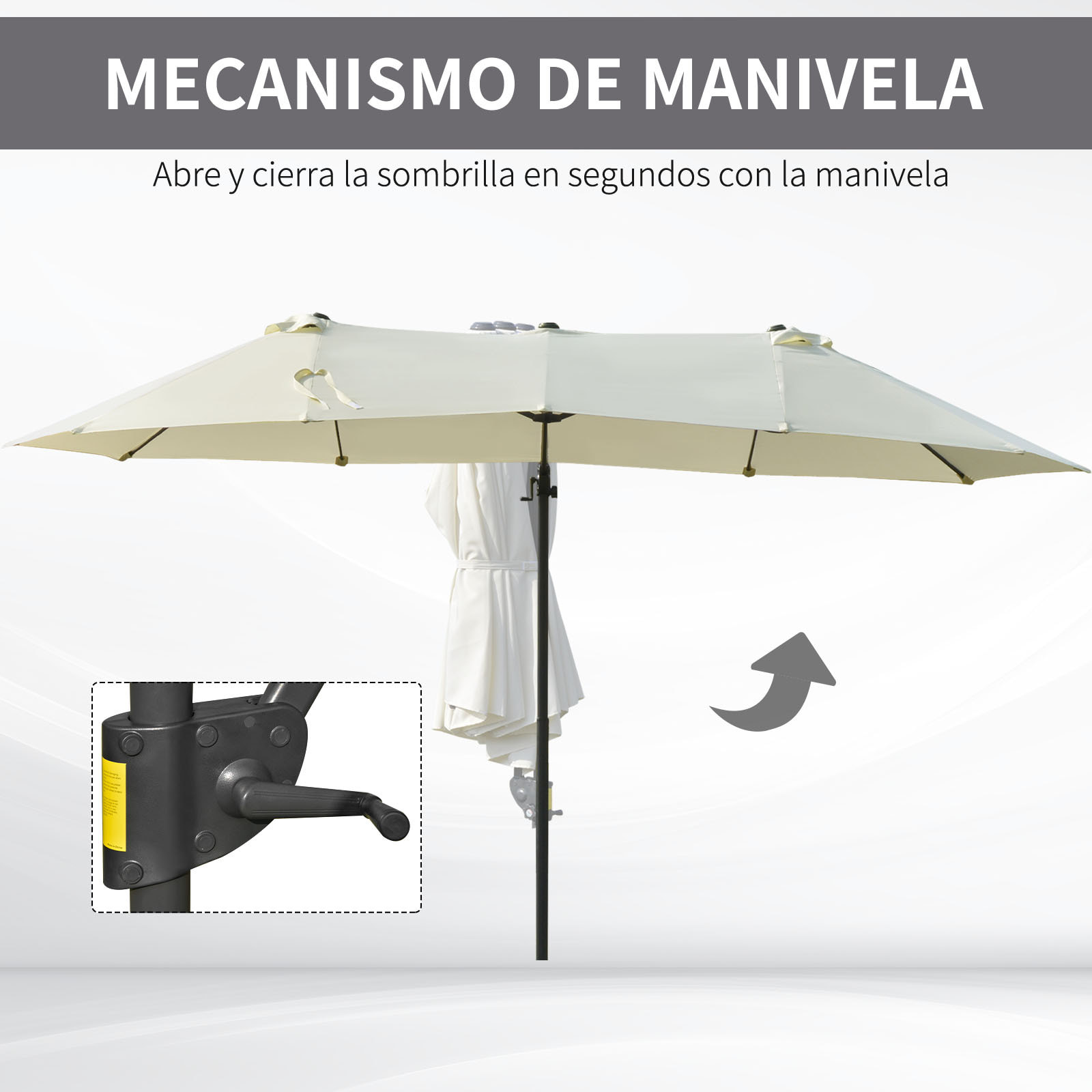 Sombrilla Doble Parasol Grande Inclinable para Jardín con Manivela Abrir y Cerrar Fácilmente 12 Varillas de Metal Ofrece Una Alta Estabilidad Beige y Negro 270x445x260 cm