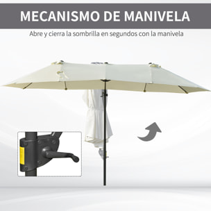 Sombrilla Doble Parasol Grande Inclinable para Jardín con Manivela Abrir y Cerrar Fácilmente 12 Varillas de Metal Ofrece Una Alta Estabilidad Beige y Negro 270x445x260 cm