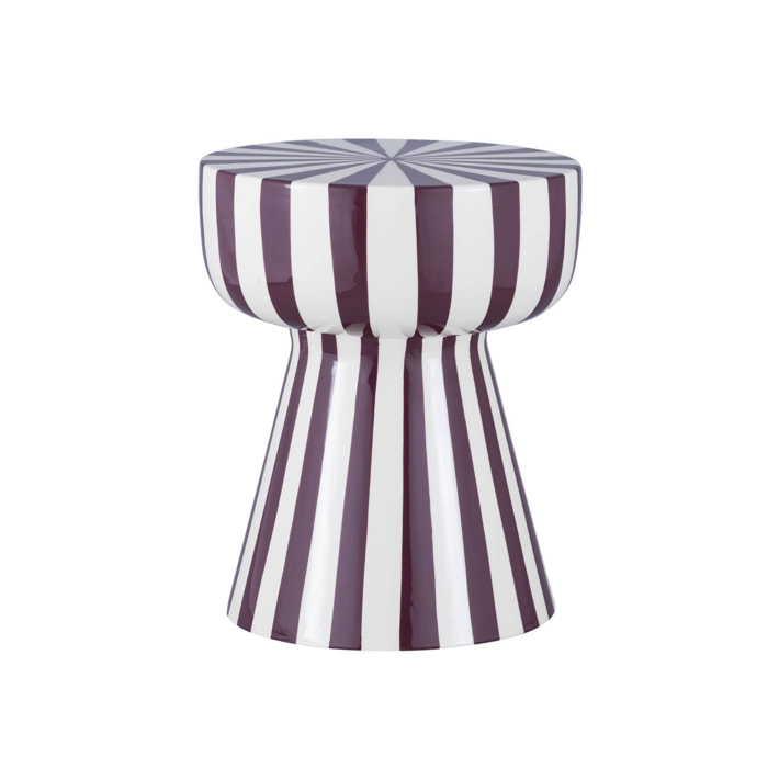 Table d'appoint. bout de canapé. table de chevet. acier émaillé rayures bicolore. violet et blanc. Ø34 x H41cm