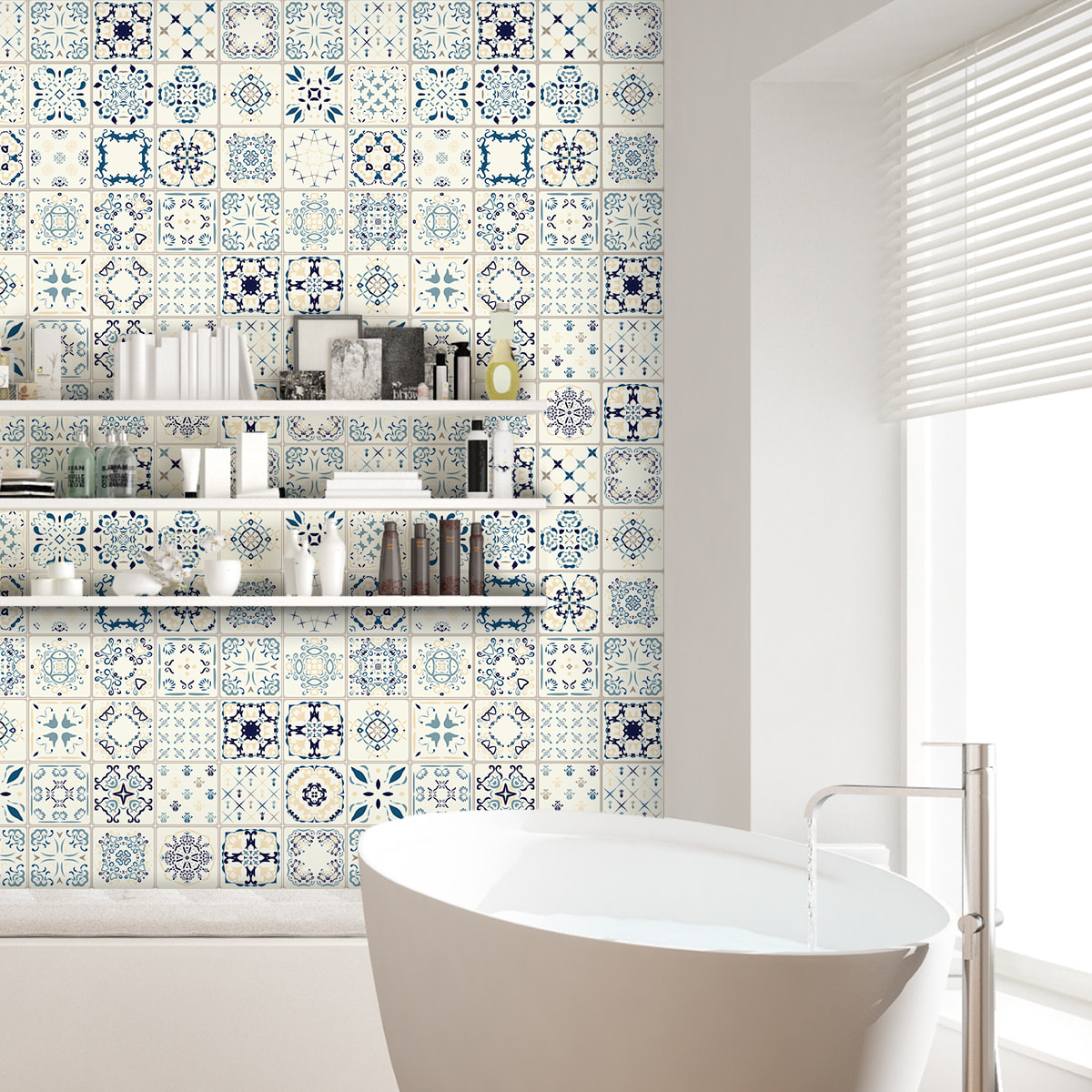 Stickers muraux - Sticker Mural Carrelage adhésif Cuisine Salle de Bain - 30 STICKERS CARREAUX DE CIMENT AZULEJOS BENEDETTO