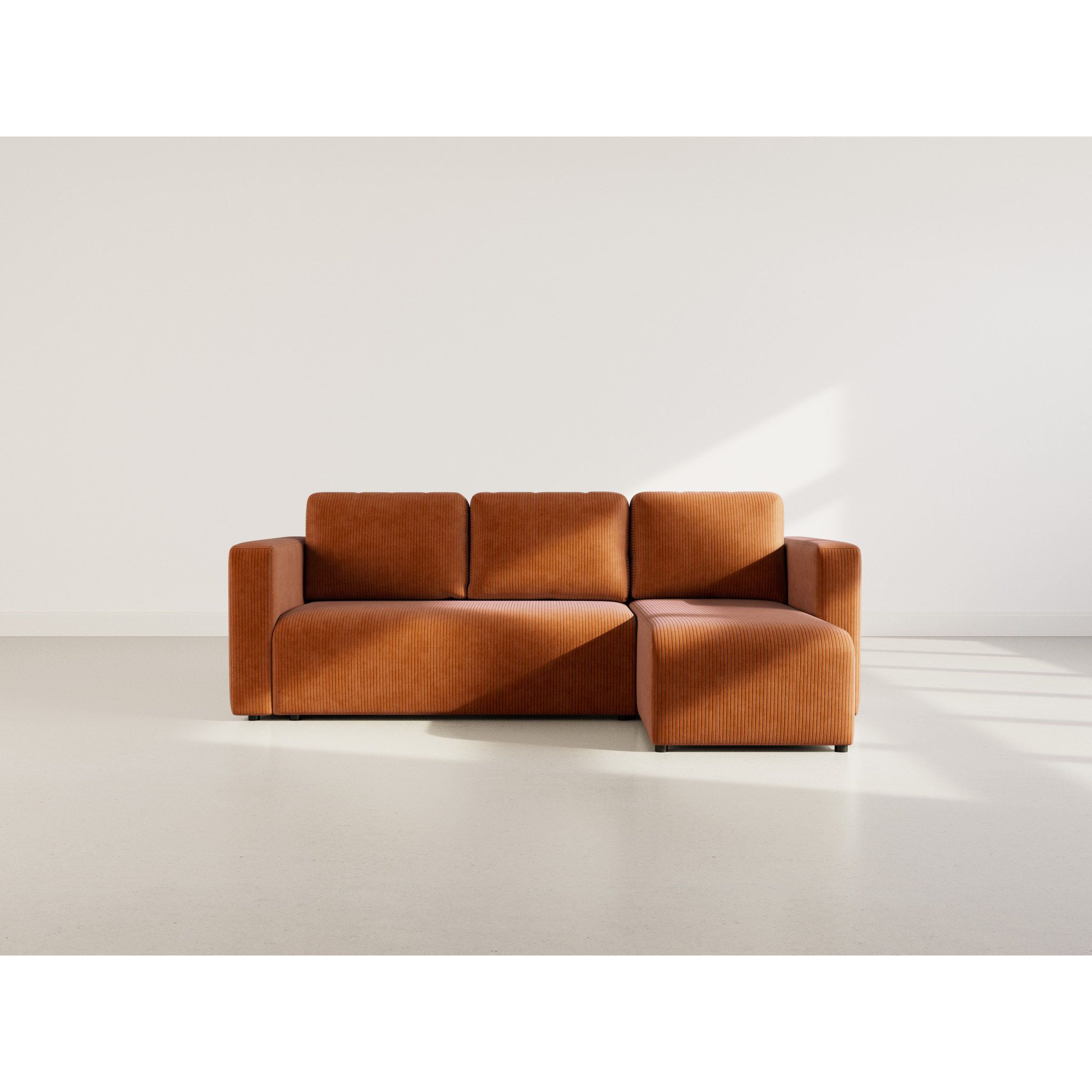 Canopy - canapé d'angle réversible 4 places convertible avec coffre en velours côtelé - Terracotta