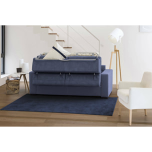 Divano Letto Alda, Divano ad angolo, 100% Made in Italy, Sofà con apertura girevole, con Penisola contenitore Sinistra, con Braccioli standard, Cm 280x95h85, Blu