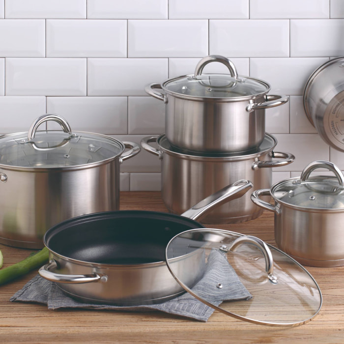 Batería de Cocina de 12Pzs en acero inoxidable con tapas Alexander PRO Renberg