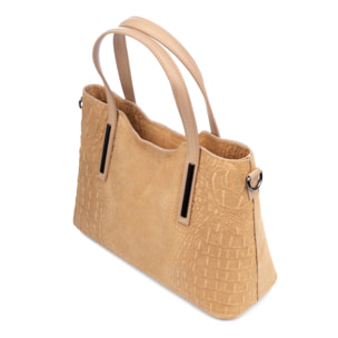 Fiesole borsa tote Donna. Vera Pelle Scamosciata Incisa Coccodrillo.