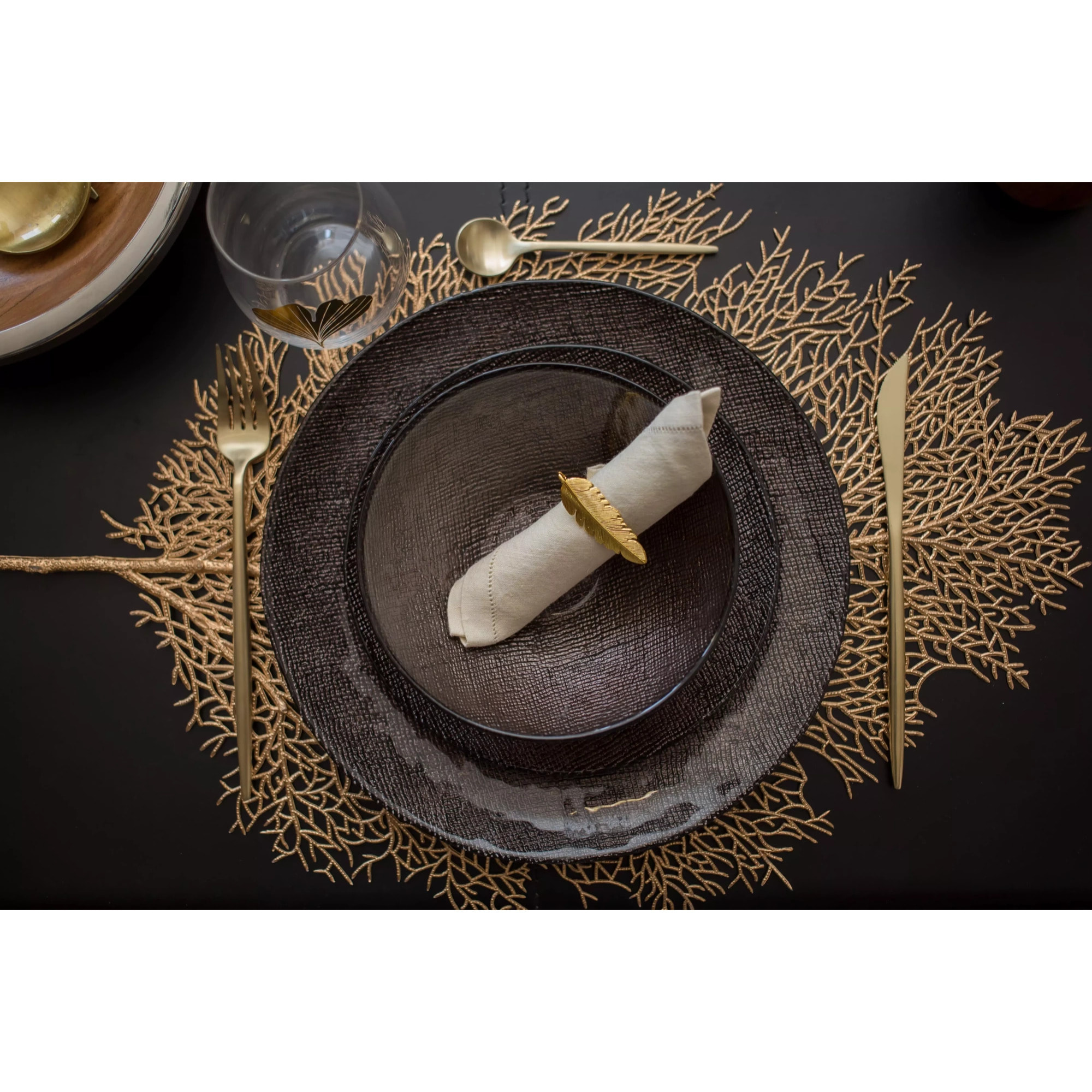 Lot de 6 Dessous d'assiette feuille dorée