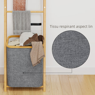 Porte-serviettes bambou avec panier à linge, échelle porte-serviettes avec 1 panier à linge, pour salon, chambre à coucher, buanderie, 43 x 35 x 133 cm, gris