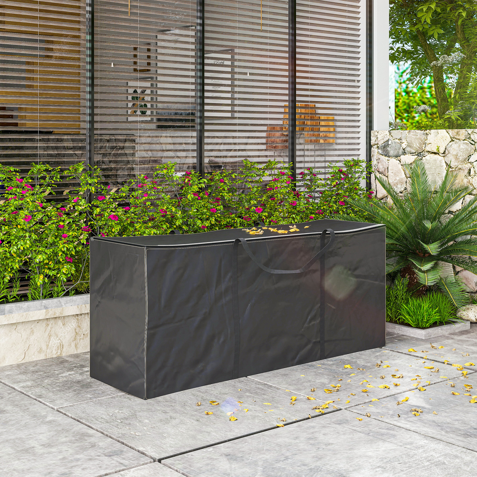 Bolsa de Almacenamiento para Cojines de Jardín Impermeable, Bolsa de Almacenamiento para Árbol de Navidad, Oxford 600D Resistente con Asas, Funda de Cojines para Exterior, 175x55x75 cm, Negro