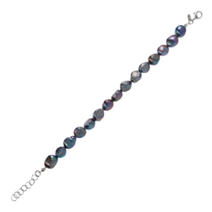 PERLAVIVA - Bracciale in Argento 925 placcato Rodio con Perle Barocche Peacock d'Acqua Dolce Ø 9 mm