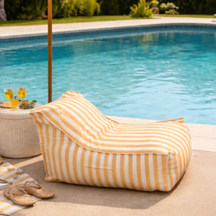 BOLOGNE Pouf d’extérieur rayé jaune déperlant et - 100x65x65 cm