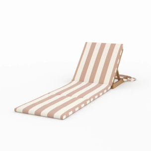 Chaise longue de plage pliable en tissu rayé écru et taupe - Balabac