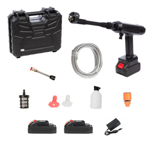 Pistola de lavado a presión con DOBLE BATERIA extraíble de 13000 mAh y 3 adaptadores de lavado diferentes. 180W y 10 bares de presión.