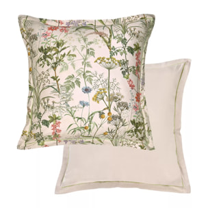 Taie d'oreiller satin de coton imprimé rose beige vert Prairie legere beige