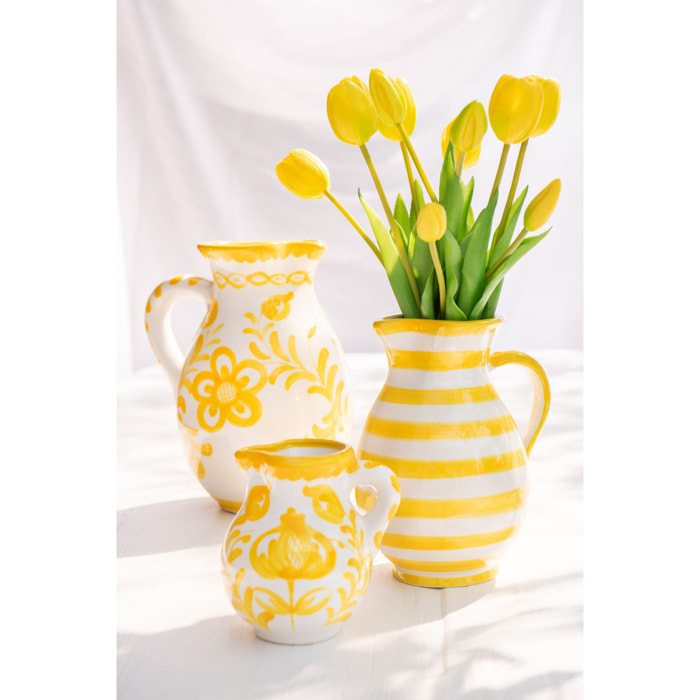 J-Line cruche Granada Stripes - céramique - blanc/jaune - medium