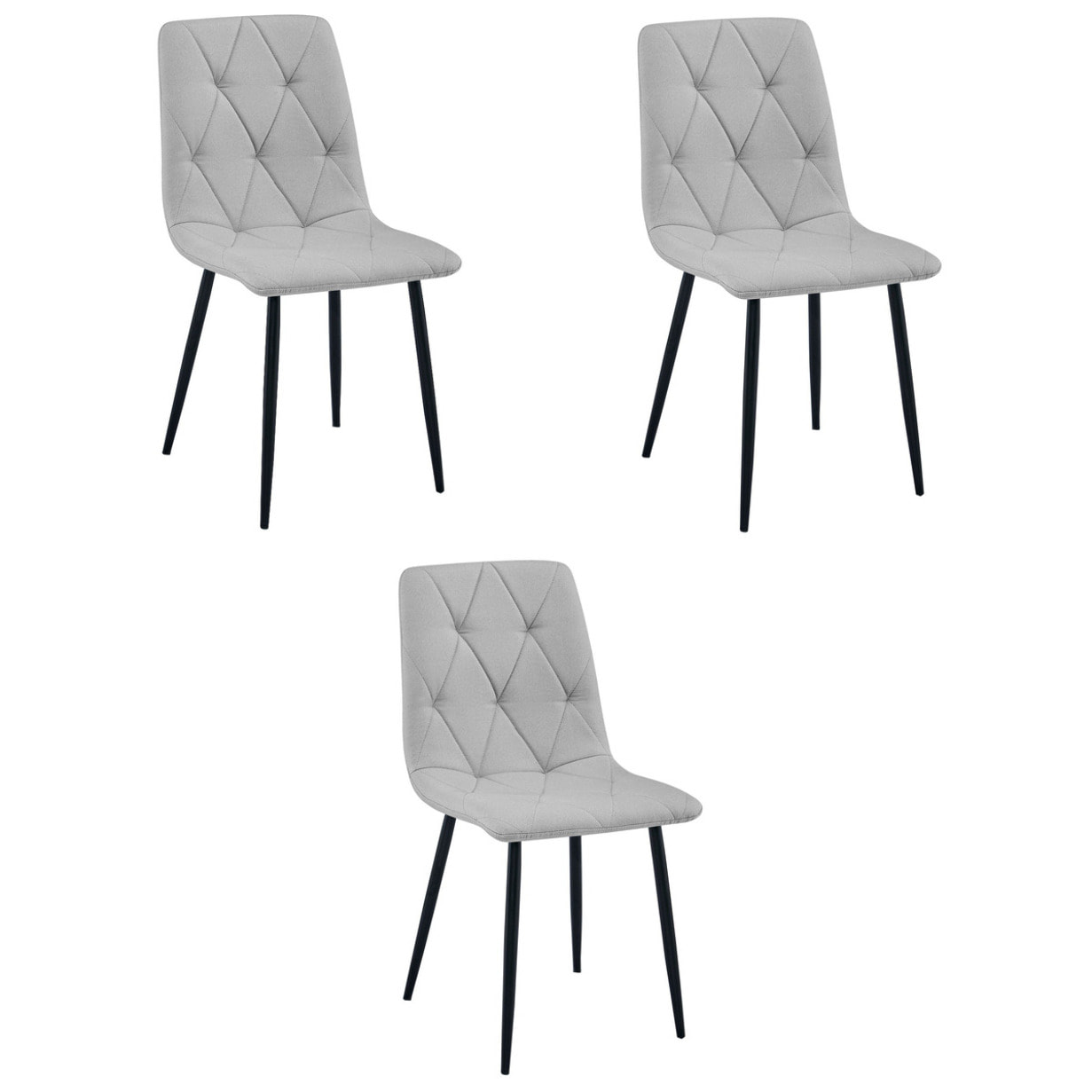 Set di 3 sedie imbottite Libra in tessuto grigio chiaro