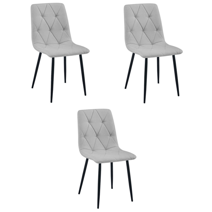 Set di 3 sedie imbottite Libra in tessuto grigio chiaro