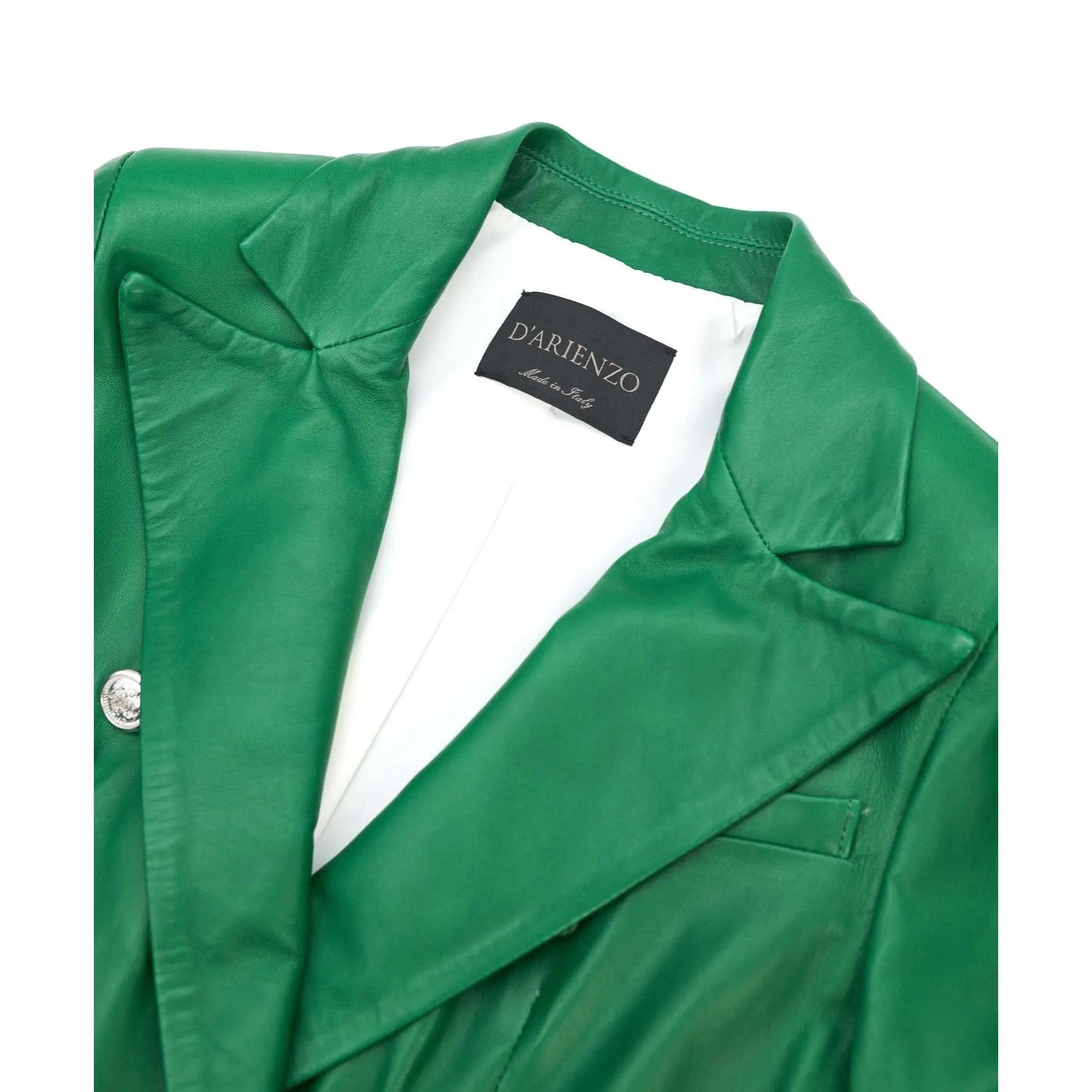 Giacca blazer doppio petto in pelle naturale verde