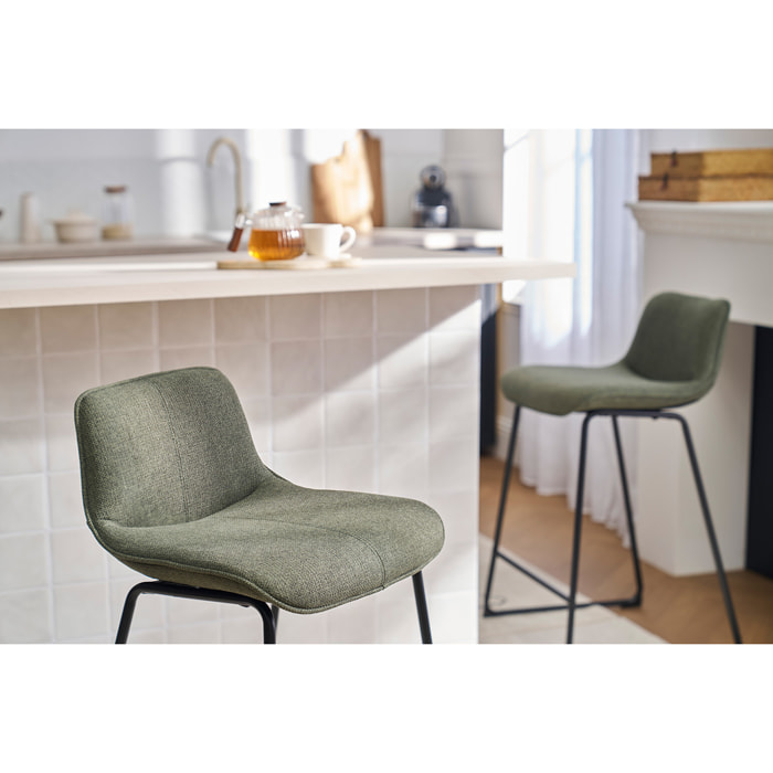 Tabourets de bar en tissu vert kaki et métal H65 cm (lot de 2) BOOST