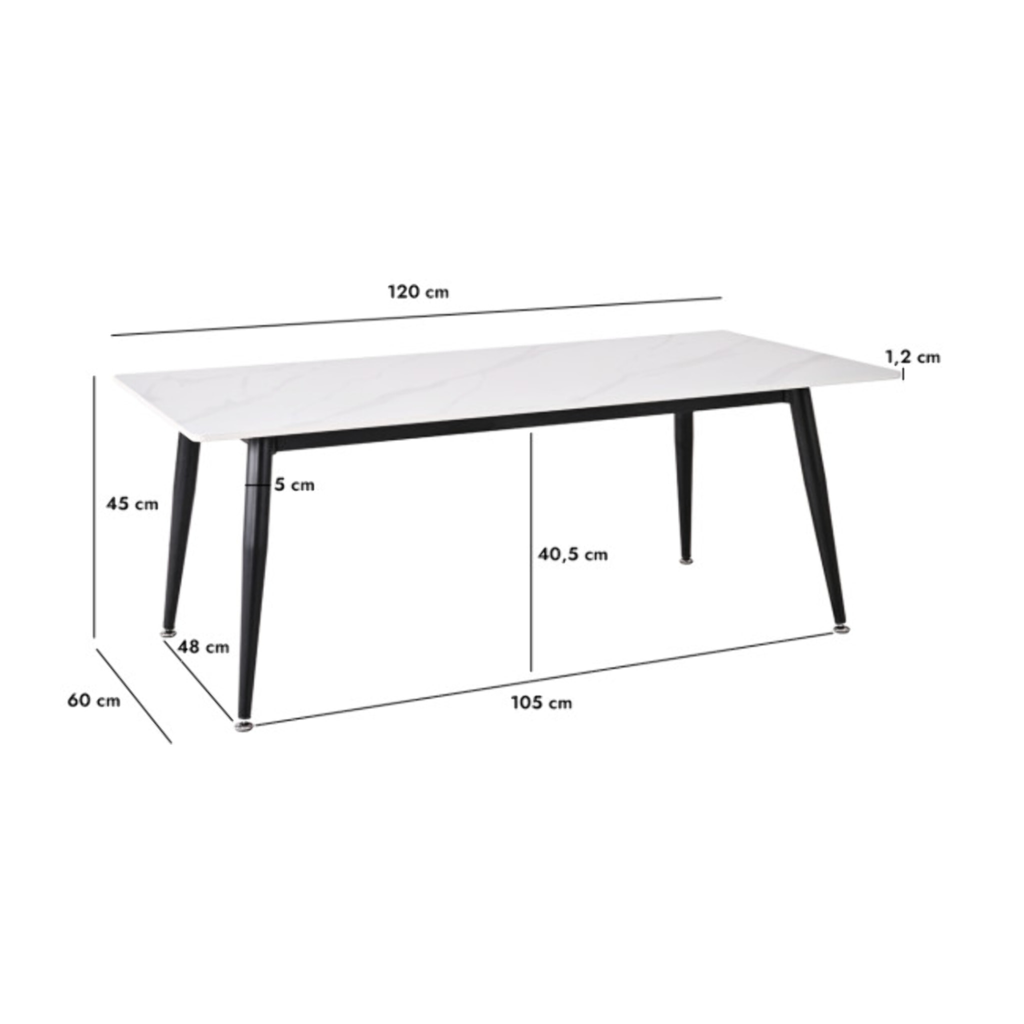 Table basse 120x60cm plateau céramique effet marbre pieds métal - STONE 2