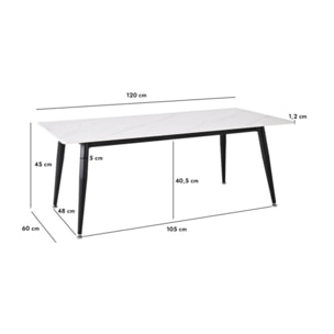 Table basse 120x60cm plateau céramique effet marbre pieds métal - STONE 2