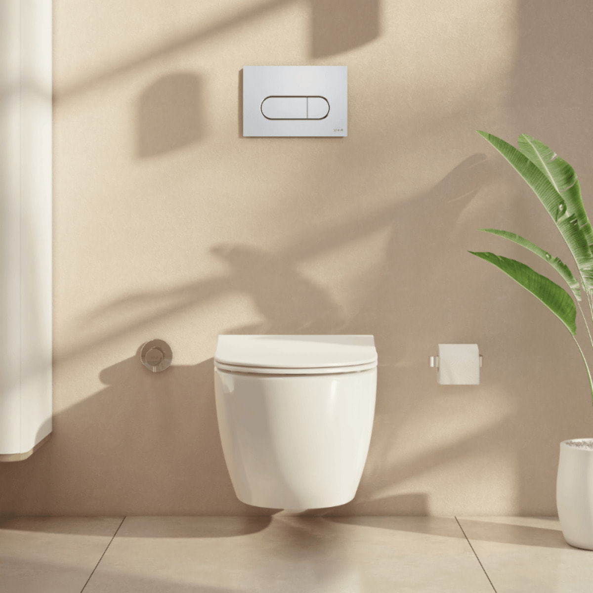 Pack WC suspendu Sento Blanc Compact + Bâti auto-portant V-Fix Core + Plaque Round chromé