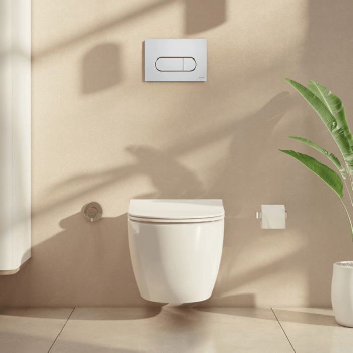 Pack WC suspendu Sento Blanc Compact + Bâti auto-portant V-Fix Core + Plaque Round chromé