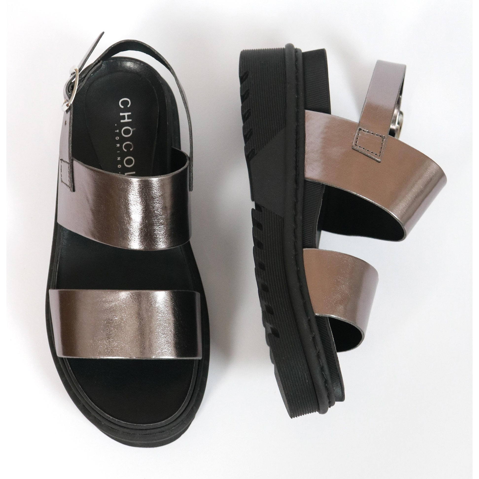 SANDALO FLATFORM DOPPIA FASCIA CHOCOLA' PELTRO