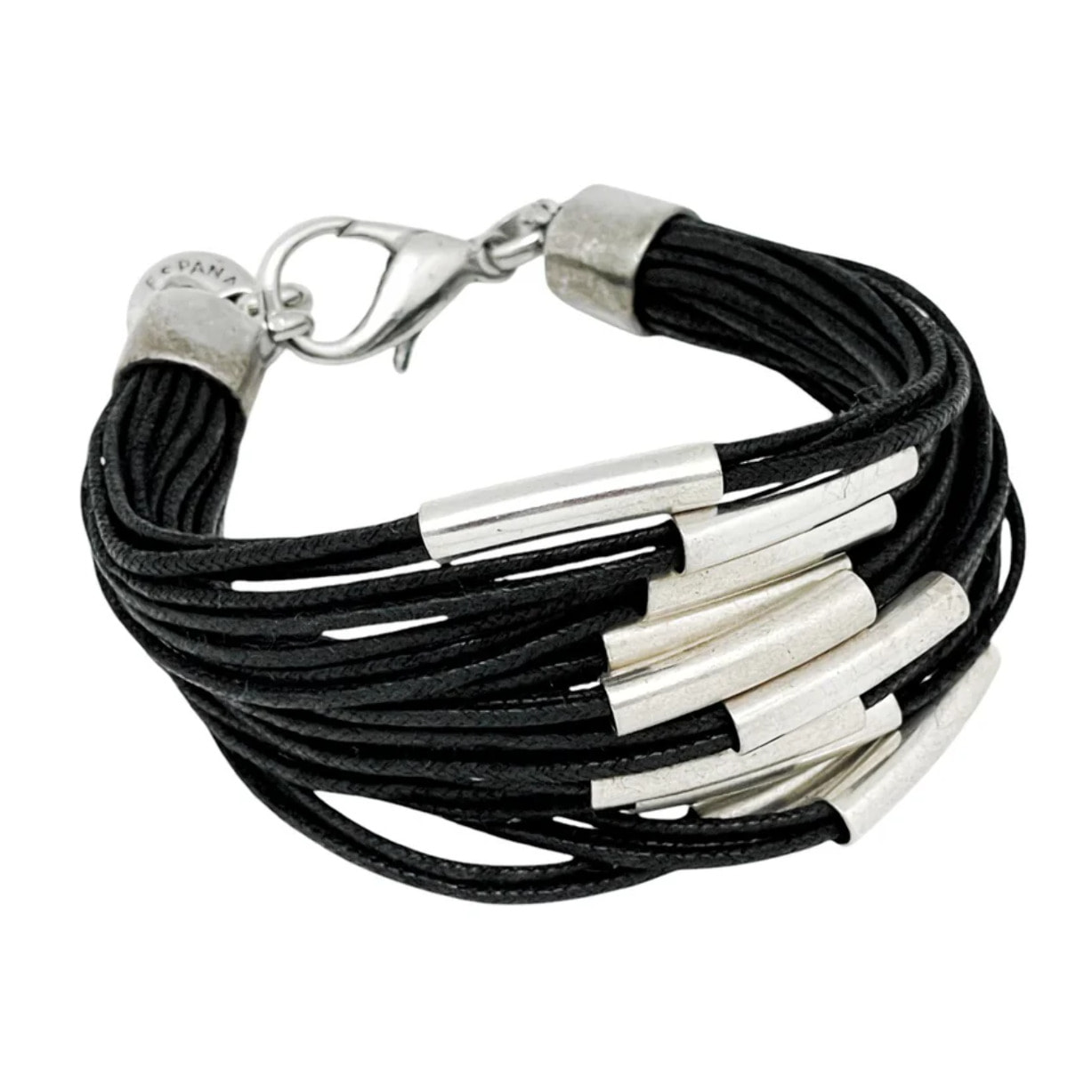 Pulsera Multitubo cordones en negro y plata chapado