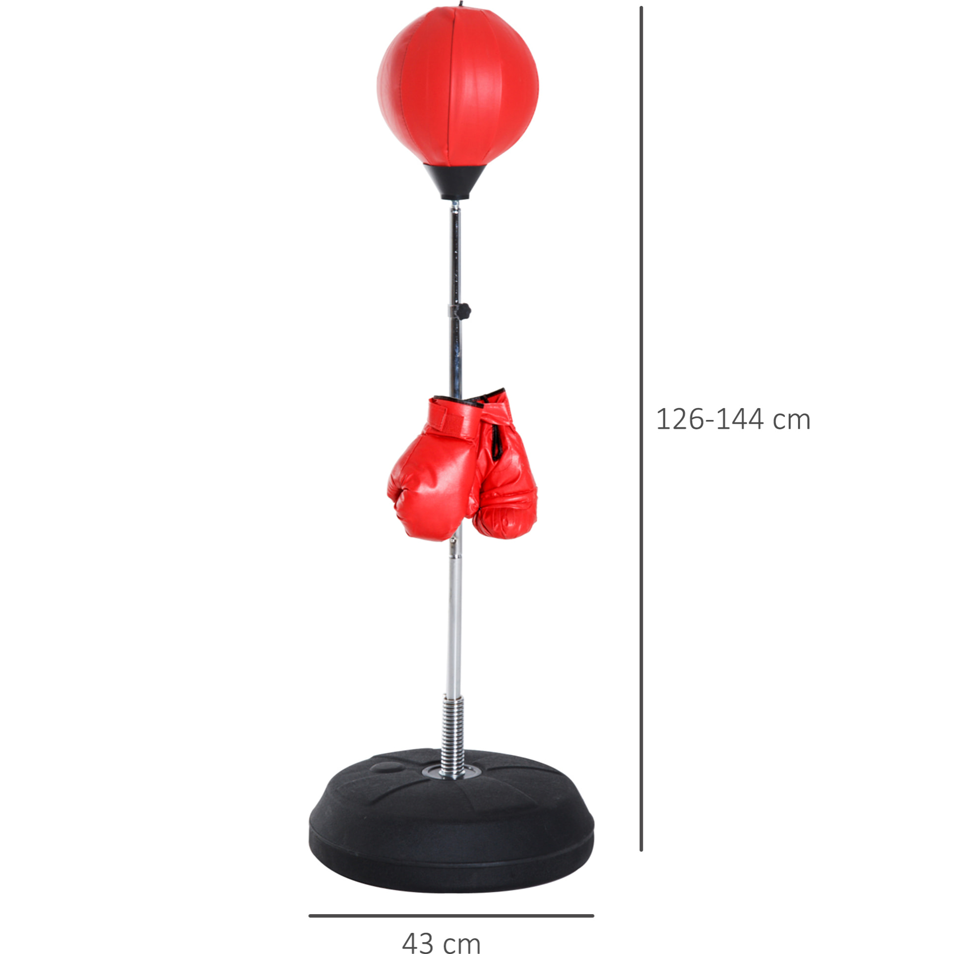 Saco de Boxeo de Pie Punching Ball con Altura Ajustable en 4 Niveles 126-144 cm Base Rellenable y Guantes de Boxeo para Adultos y Adolescentes Rojo y Negro