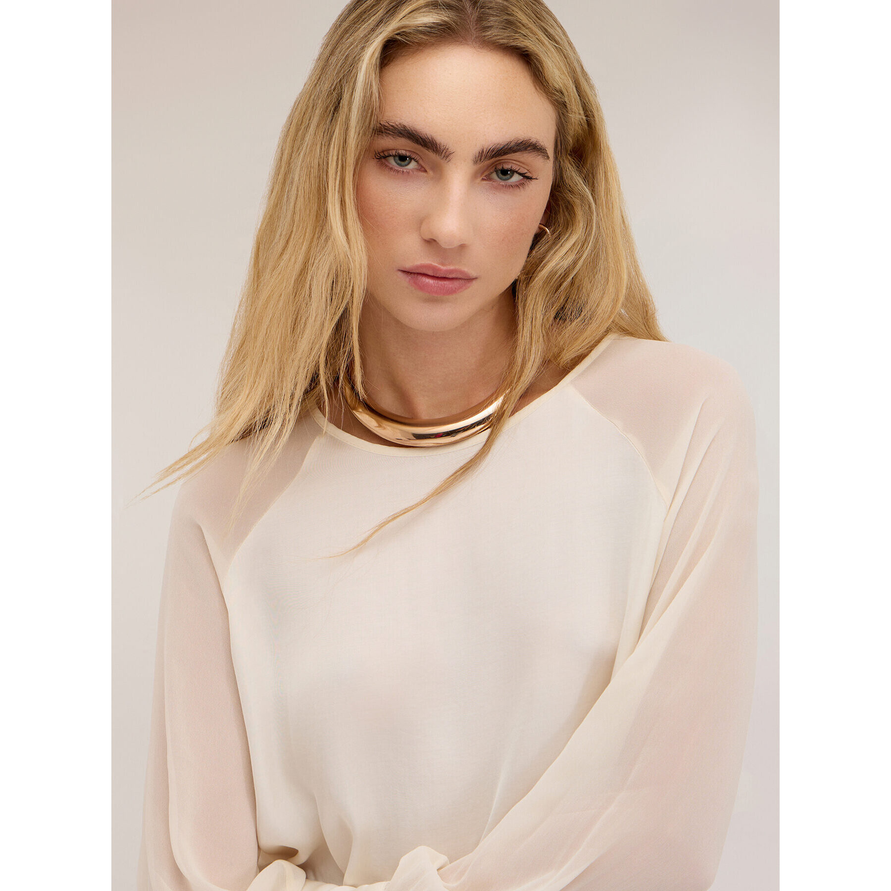 Motivi - Blusa con maniche raglan semitrasparenti - Bianco