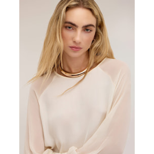 Motivi - Blusa con maniche raglan semitrasparenti - Bianco