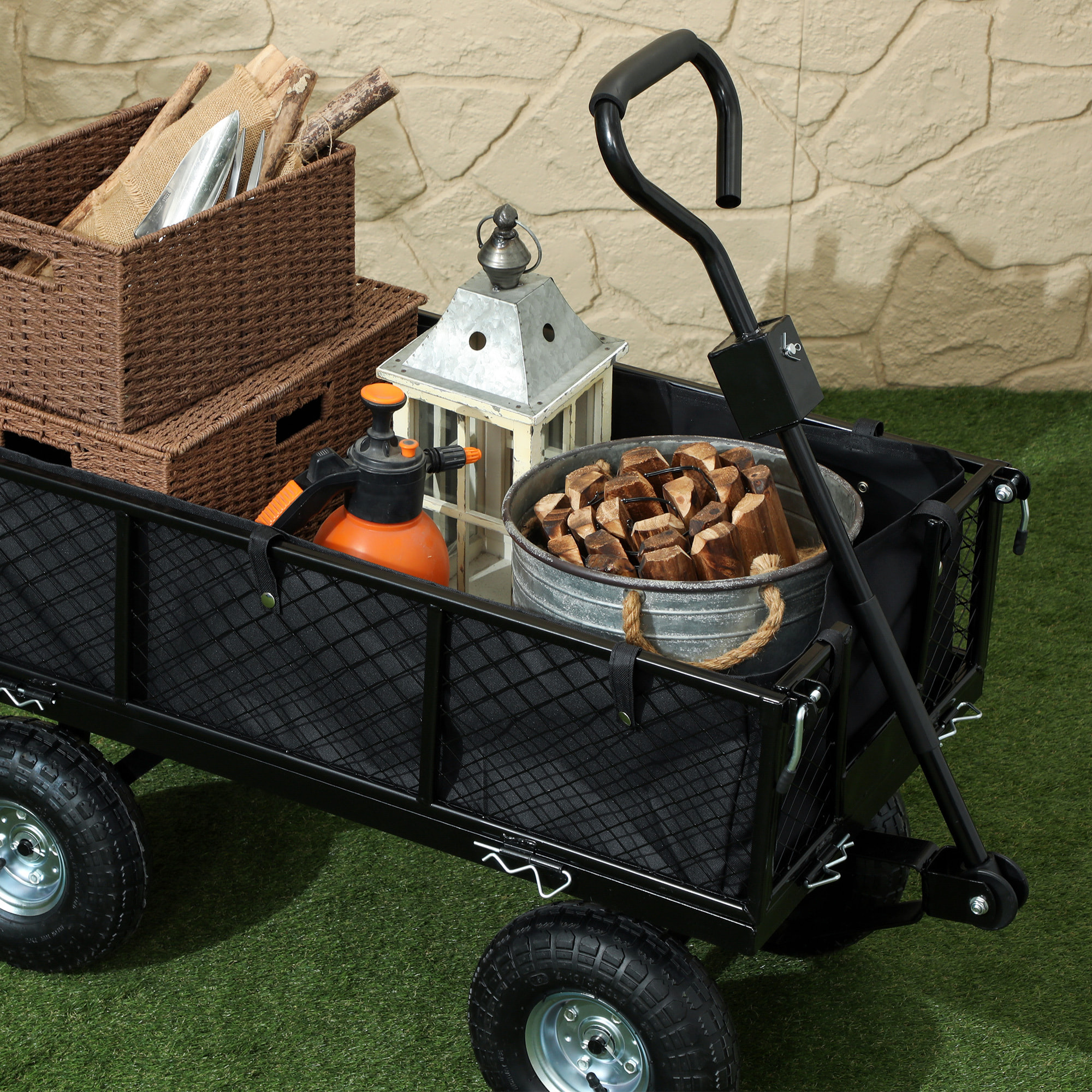 Carro Playa con Ruedas Grandes Carro de Jardín con Mango Giratorio Ajustable y Bolsa Impermeable Removible Carga 300 kg Carrito Transporte para Todo Terreno Campaña Compra Negro