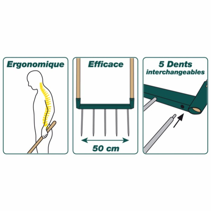 Biogrif Naturovert 5 dents non assemblée manche bois PEFC LEBORGNE - 320301