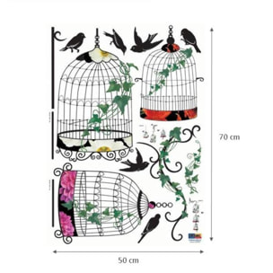 Stickers Muraux décoration adhésifs oiseaux en cages baroque