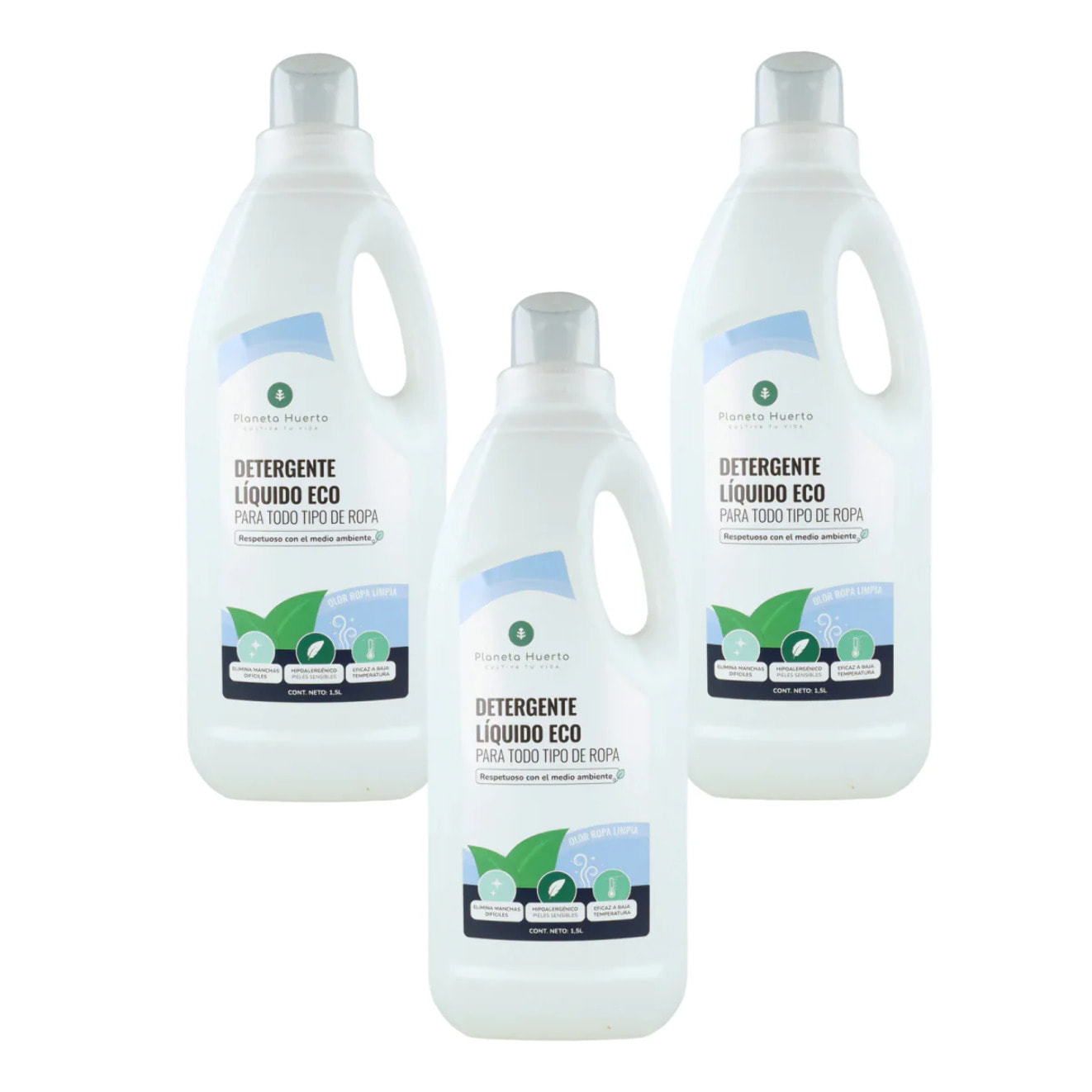 Pack 3xDetergente Líquido Ropa ECO Aroma natural a ropa limpia Planeta Huerto   1,5 Litros