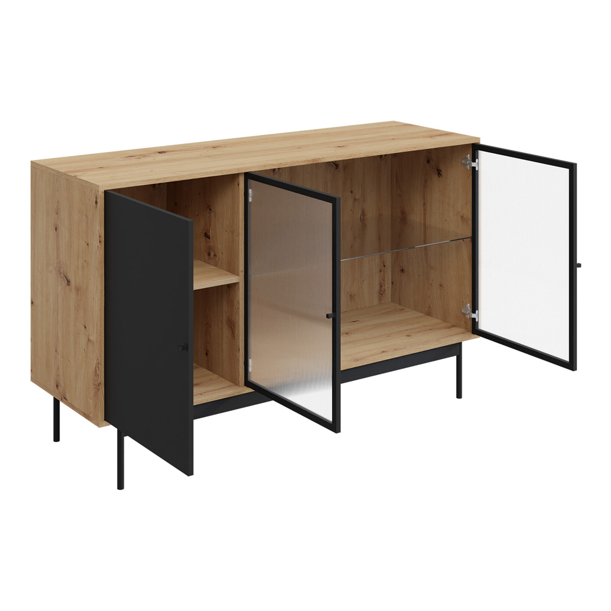 Lamia - buffet bas - effet bois et noir - 3 portes - 148 cm - Noir / Bois