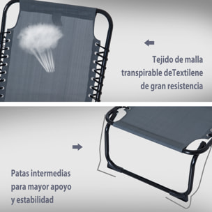 Tumbona Plegable, Tumbona Jardín Exterior Reclinable 4 Posiciones con Reposacabezas y Marco de Acero, Carga 120 kg, para Terraza, Piscina, Playa, 189x58x30 cm, Gris