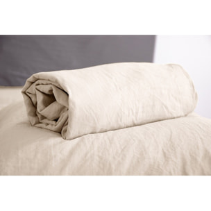 Drap Housse Microfibre Lavee - Bonnet 28cm Beige Sable