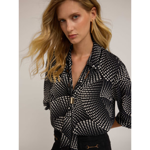 Motivi - Camicia con cravattina fantasia a cuori - Nero