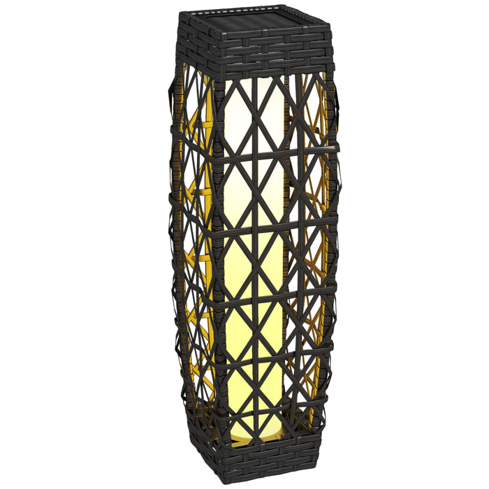Linterna de Jardín de Ratán Sintético Farola Solar con Luces LED Encendido y Apagado Automático para Terraza Balcón Patio 20x20x68 cm Gris