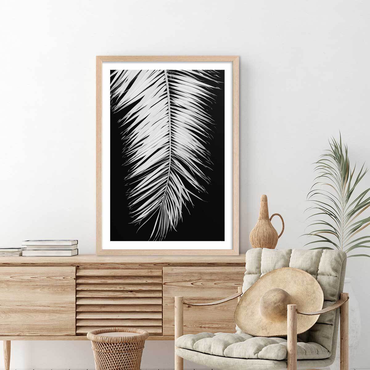 Poster palme x Affiche + cadre en bois - Chêne