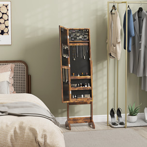 Armoire à bijoux sur pieds avec miroir multi-rangement éclairage LED effet bois vieilli