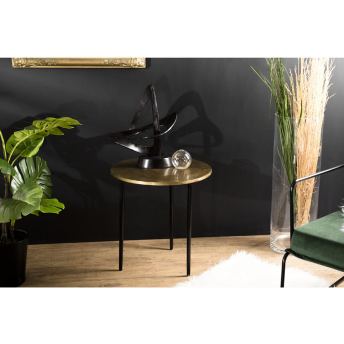 JONAS - Table d'appoint ronde 51x51cm plateau aluminium doré pieds noirs