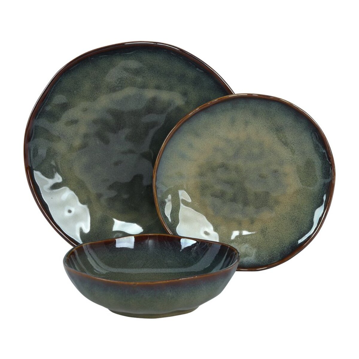 Set 18 piatti in ceramica moderni verde scuro- Elen