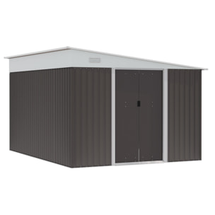 Cobertizo de Jardín 280x345x201 cm 8,9 m² Caseta Exterior de Acero para Almacenamiento de Herramientas con Puerta y 2 Ventanas Gris