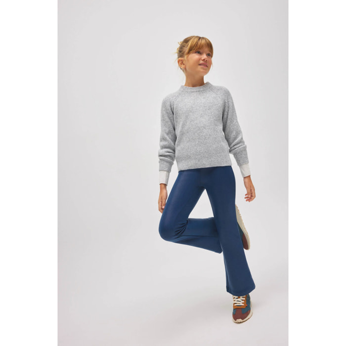 Pantaloni termici effetto pelle blu navy a zampa da bambina