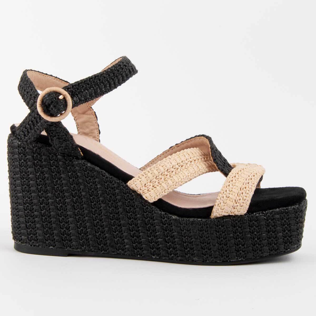 Sandalia De Cuña - Negro - Altura: 10 Cm