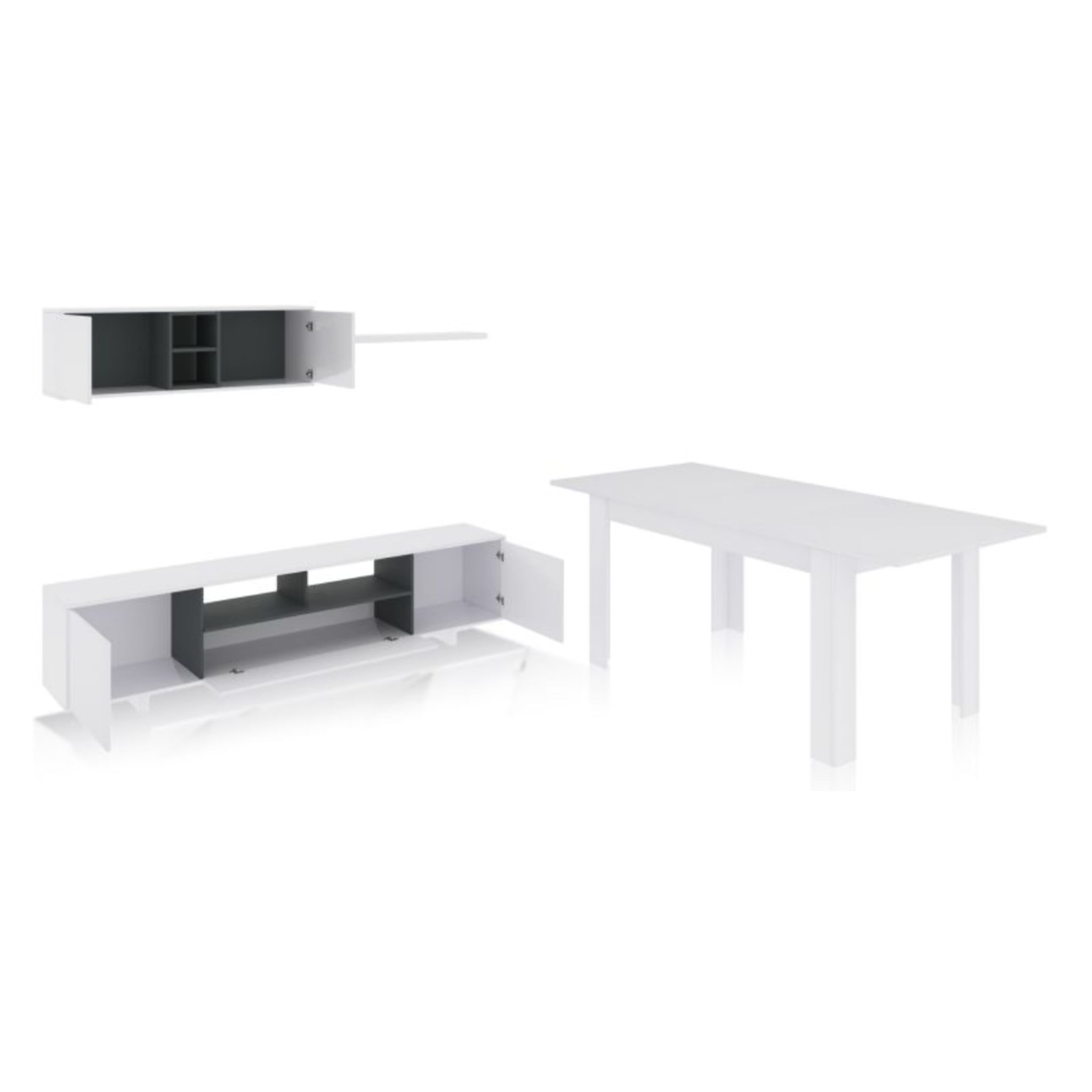 Pack salón con mesa de comedor Kenzo Plus VB Blanco Brillo - Gris Antracita
